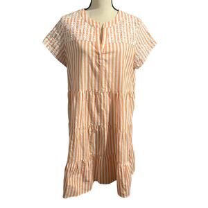 Tyler Boe Women's Orange White Stripe Linen Blend Claudia Dress Sz M Embroidery
